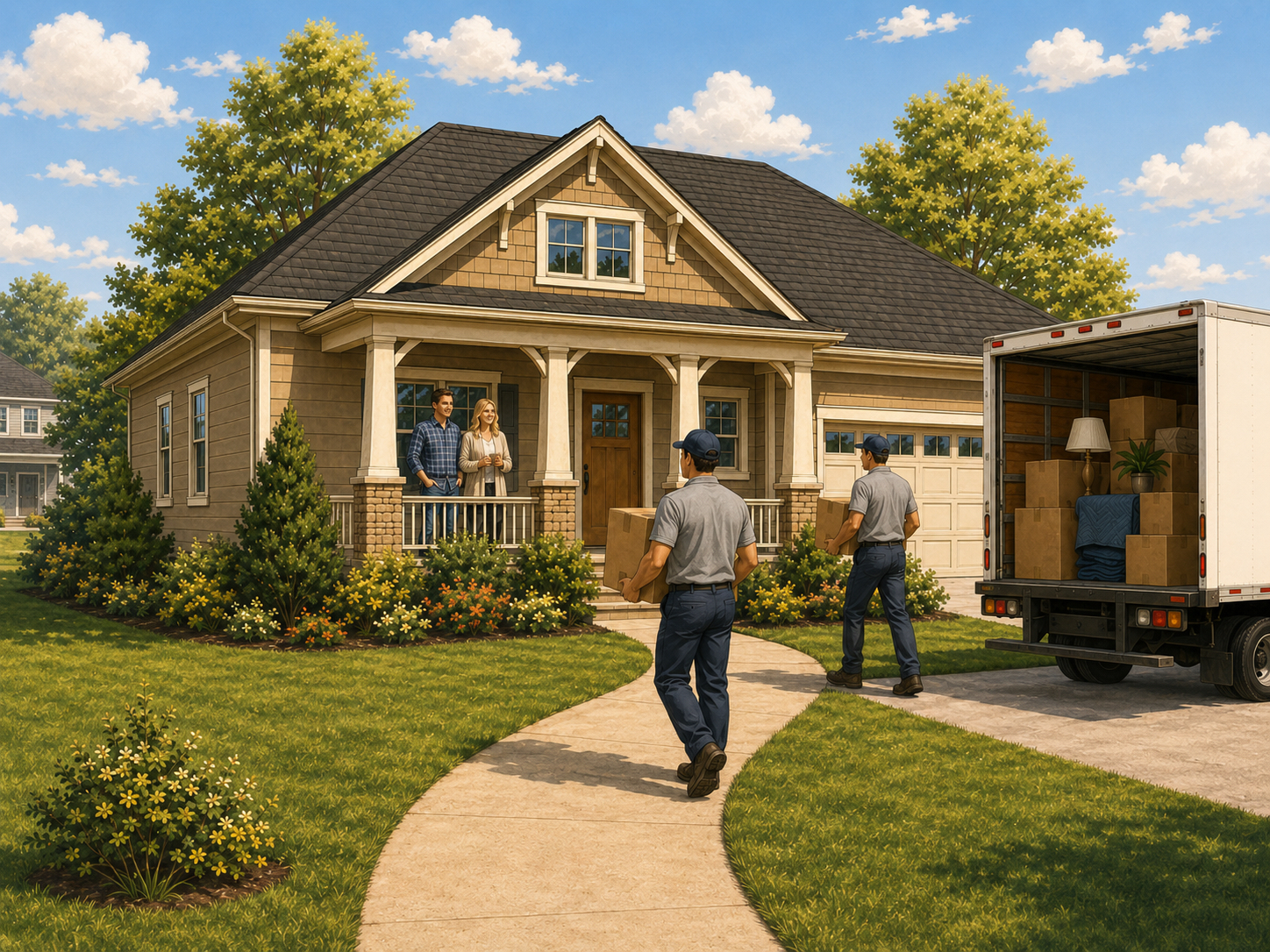 Moving boxes in a new home