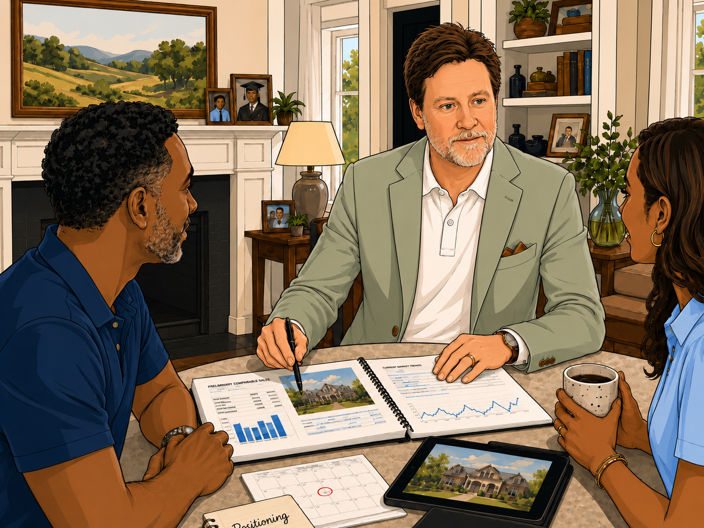Agent meeting with clients at their home