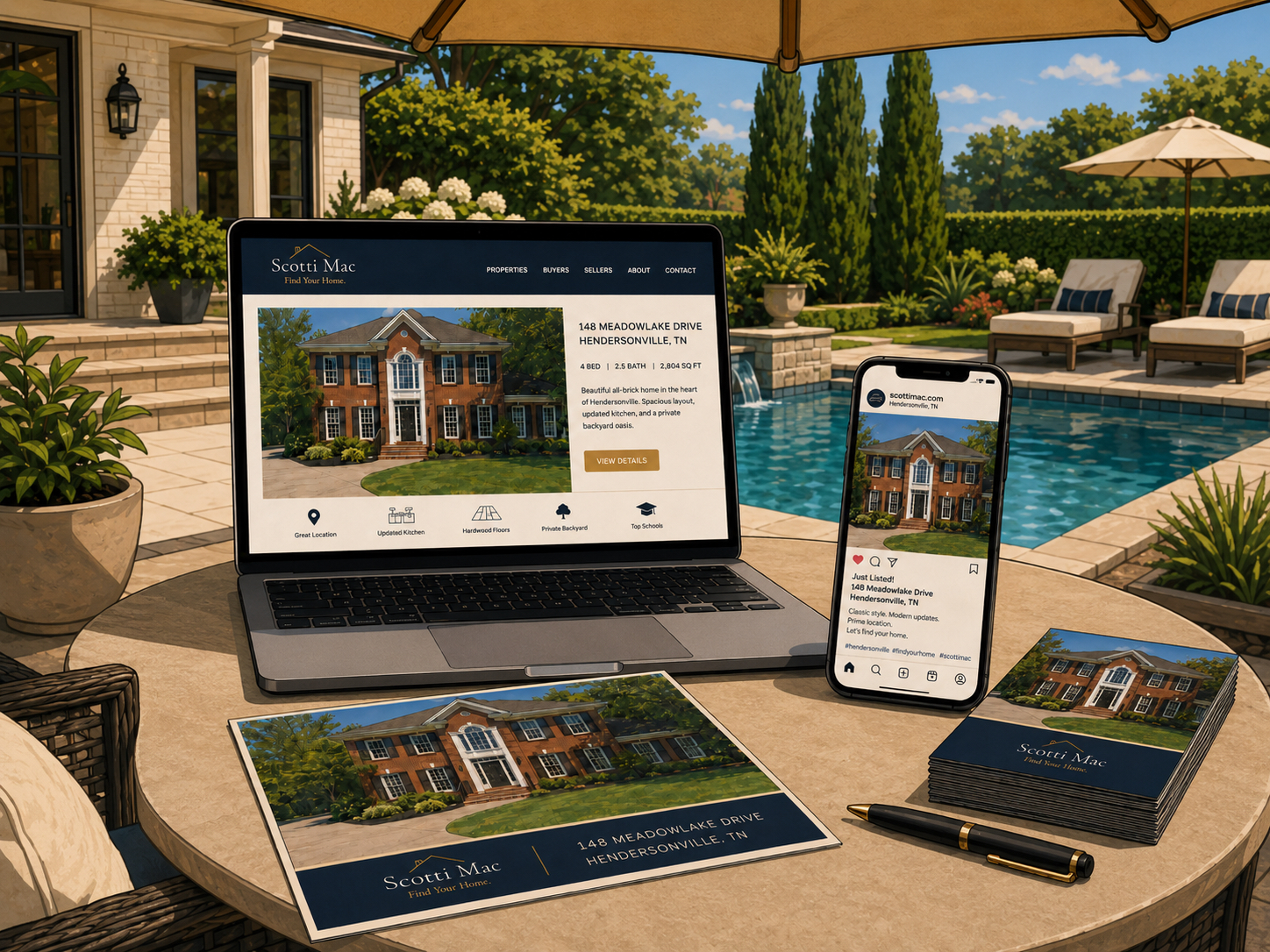 Social media and online marketing poolside
